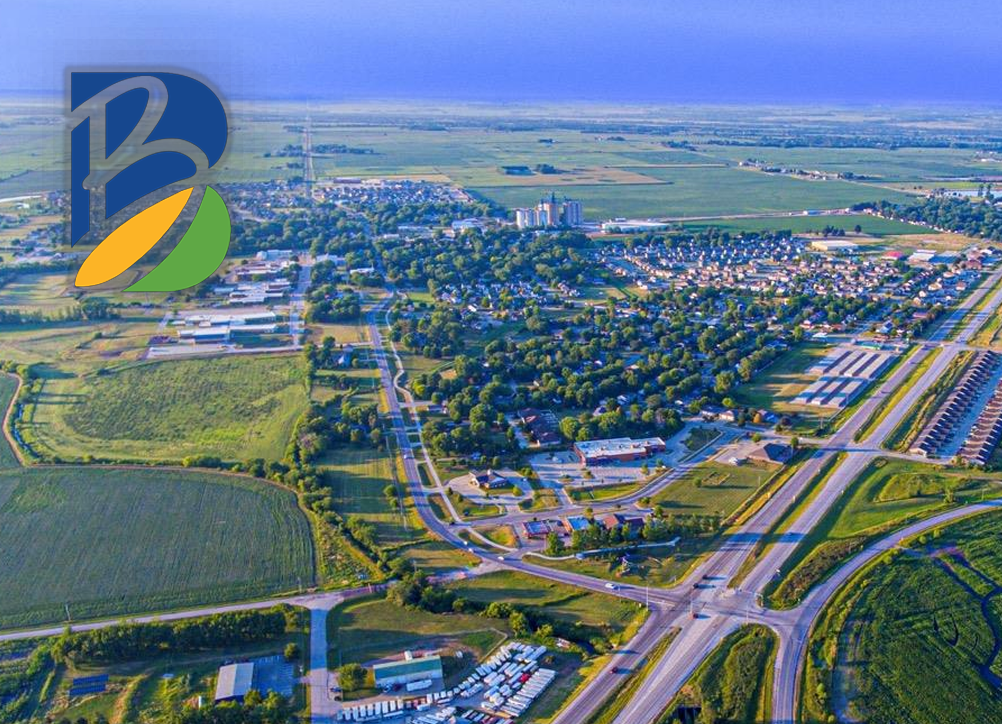 An aerial image of the city of Bondurant