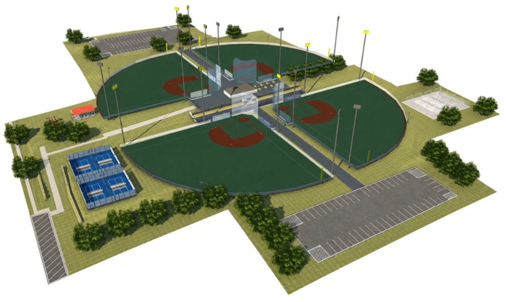 a visual design of a softball and baseball quadplex