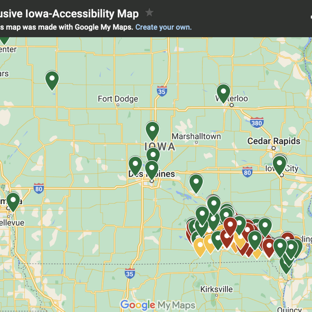 map of Iowa with pinpoints