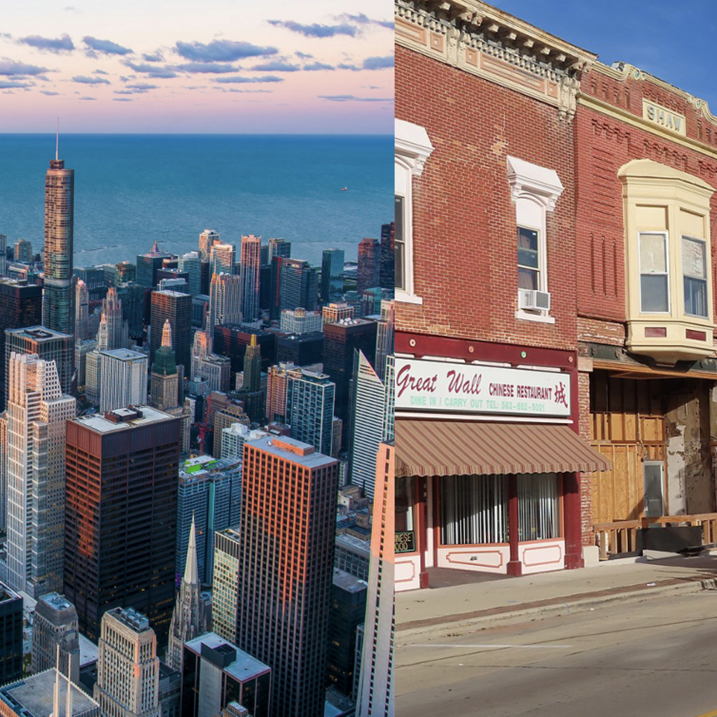 bit city and small town side by side