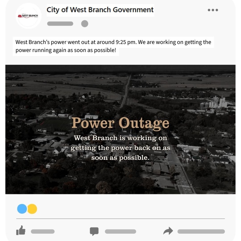 Community updates for a power outage