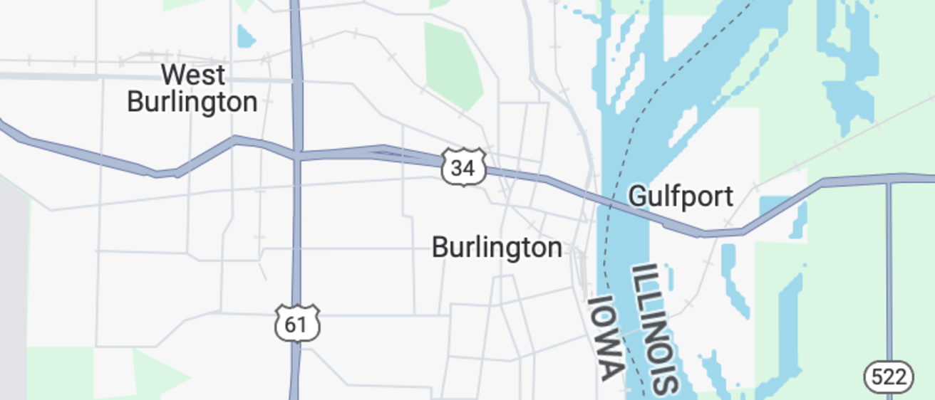 map of West Burlington and Burlington, Iowa