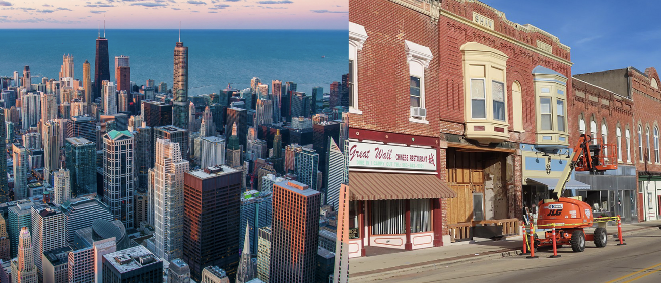 bit city and small town side by side