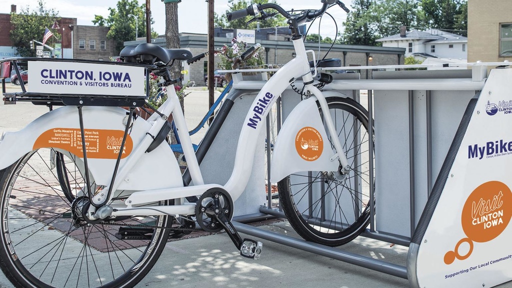 a group of rental bicycles