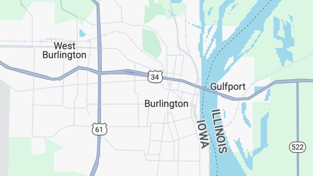 map of West Burlington and Burlington, Iowa