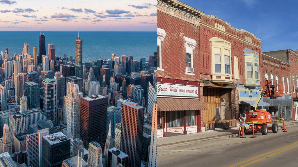bit city and small town side by side