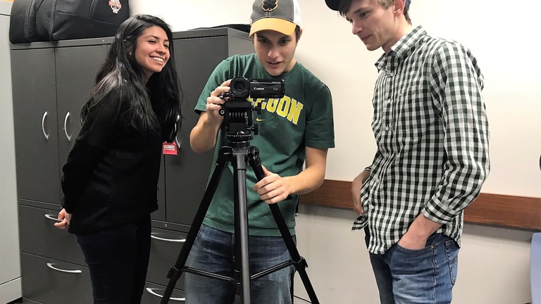 Students test video equipment in the IDEAL lab
