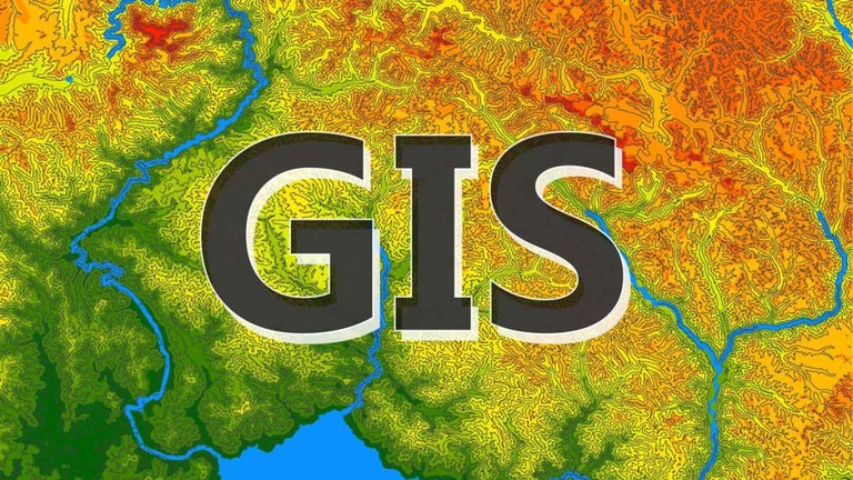 A colorful map with the text GIS on top of it.